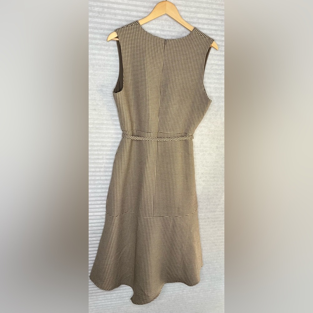Maisie V-neck Sleeveless Midi Dress Houndstooth Cream Sand Brown Size L - Picture 9 of 13